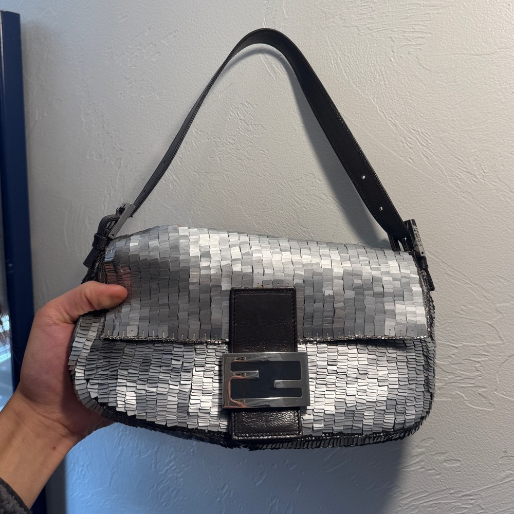 Vintage Fendi Silver Sequin Beaded Baguette